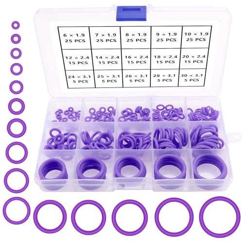 YIXISI 225 PCS 15 Sizes Purple O-Rings Assortment Kit, Silicone Metric O-Rings, for Tap Plumbing Washer Seal & Auto Quick Repair