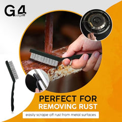 Pack of 3 Steel Nylon & Copper Wire Brush Cleaning Paint Metal Rust Remover Brushes (Pack Of 3x Steel Wire Brush)