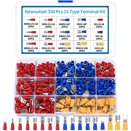 330 Pcs Cable Lugs Set, Electrical Crimp Connectors, Insulated Electrical Male and Female Flat Spade Cable Wire Terminals Connectors, 2.8mm /4.8mm/6.3mm