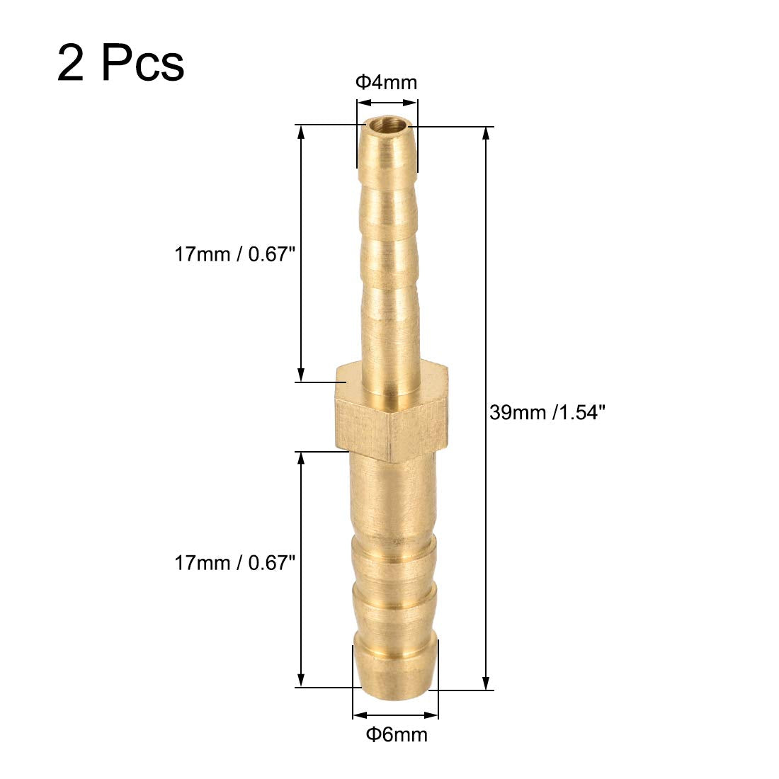 sourcing map Straight Brass Barb Fitting Reducer, Fit Hose ID 6mm to 4mm 2pcs