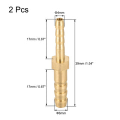 sourcing map Straight Brass Barb Fitting Reducer, Fit Hose ID 6mm to 4mm 2pcs