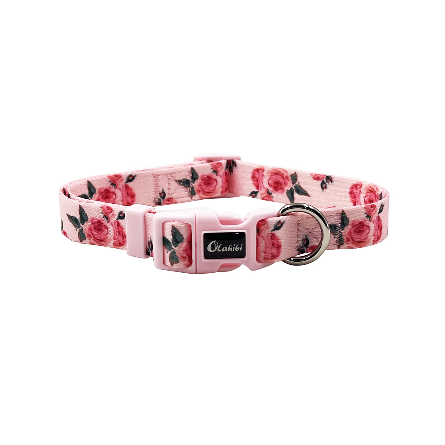 Olahibi Dog Collar and Leash Set, Cute Rose Pattern, Polyester Material, 5ft Leash, for Puppy Dogs.(XS,Pink Rose)