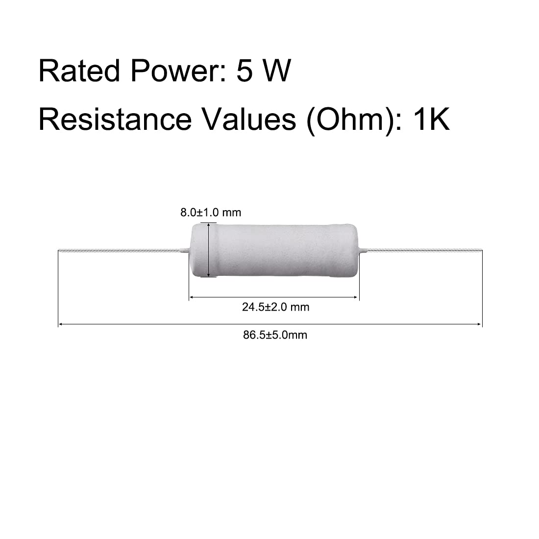 sourcing map 10Pcs 1K Ohm Resistor, 5W 5% Tolerance Metal Oxide Film Resistors, Shaft Lead, Flame Proof for DIY Electronic Projects and Experiments