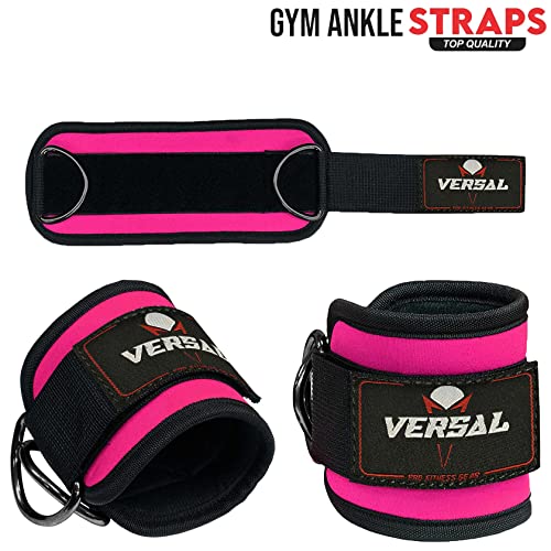 VERSAL Ankle Straps for Cable Machines Attachment Gym Ankle Cuff 7mm Padded Double D Weight Lifting Ankle Strap for Men Women,Glute Workouts,Leg Extensions,Curls,Booty Hip Abductors (Pair, Pink)