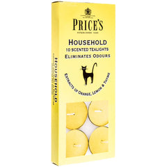 Price's - Household Pet Tealights - 10 Pack - Odour Eliminating Candle - Made with Orange, Lemon & Thyme Extracts - Clean, Fresh, Quality Fragrance - Long Lasting Scent