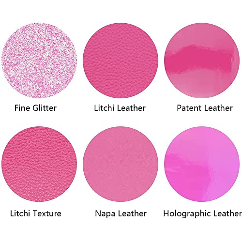 6 Pieces/Set 8x12 Inch (21cm x 30cm) A4 Bundle Leather Sheets Mixed Hot Pink Series Sparkle Fine Glitter Patent Holographic Litchi Faux Leather Fabric for Bow Earring Making DIY Craft