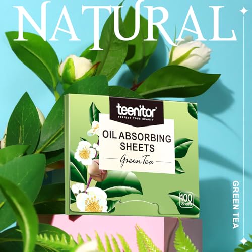 800 Counts Natural Green Tea Oil Control Film, Teenitor Oil Absorbing Sheets for Oily Skin Care, Blotting Paper to Remove Excess & Shine, Oil Blotting Sheets