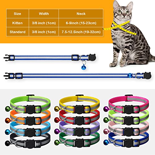 14 Piece Reflective Cat Collar Pack with Bell,kitten collar Safety Quick Release Buckle,with Name Tag,Adjustable 7.5''-12.5'',for Girl Male Cats,Pet Supplies,Stuff,Accessories(12 Colors & 2 ID Tags)