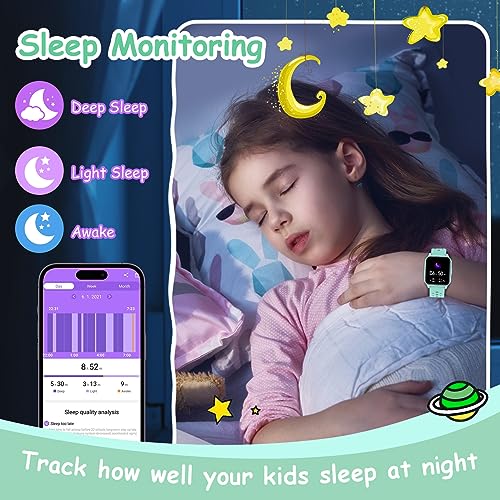 LAMA Kids Smart Watch, 1.4 inches Touch Screen Activity Trackers, Fitness Trackers With Heart Rate Monitor, Waterproof IP68 Tracker Watch Pedometer Stopwatch, Smart Watch for Girl Boy, Green