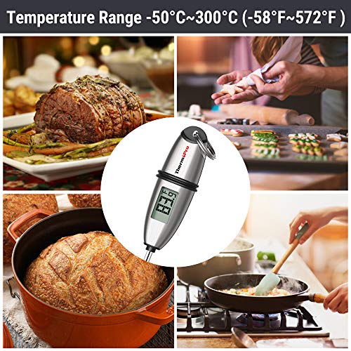 ThermoPro TP02S Digital Meat Thermometer, Instant Read Thermometer for Air Fryers Cooking, 13.5cm Temperature Probe with Tip Cover, Auto-Off and Non-Slip Ring, Ideal for Cooking BBQ Sugar Jam Kitchen