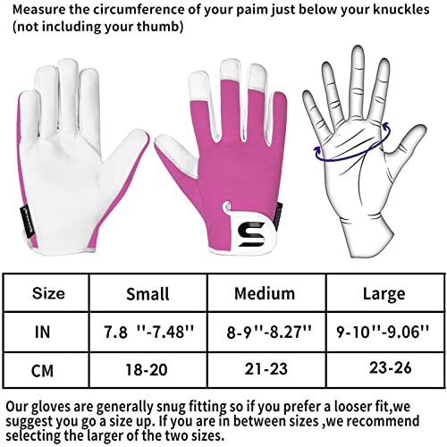 Leather Gardening Gloves Ladies and Mens Thorn Proof Garden Gloves for Women and Men Ideal Gardening Gifts Durable Goatskin Work Gloves (S, Pink)