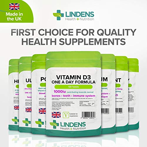 Lindens Vitamin D3 1000IU - 120 Tablets - Immune System, Bones, Teeth, UK Manufacturer Immune Support   (4 Months Supply)   Suitable for Vegetarians   Letterbox Friendly