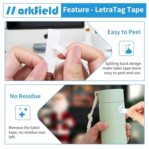 6x MarkField Compatible Label Tape for Dymo LetraTag Plastic Labels 12 mm x 4 m, Black Print on White Label, Self-Adhesive Multipurpose Labels for LetraTag LT-100H LT-100T LT-110T QX50 XR XM 200B Plus