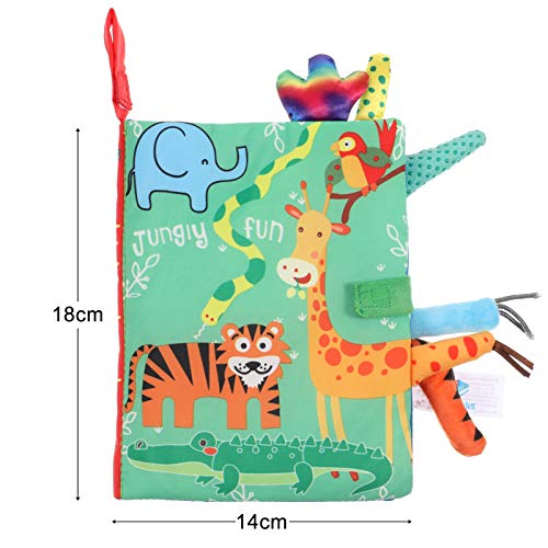 SOSPIRO Baby Cloth Books Quiet Book for Toddlers Soft Baby Books with 3D Animal Tails Safe Nontoxic Early Learning Babies First Books Gifts for 0-3 Year Old Toddlers(Jungle)