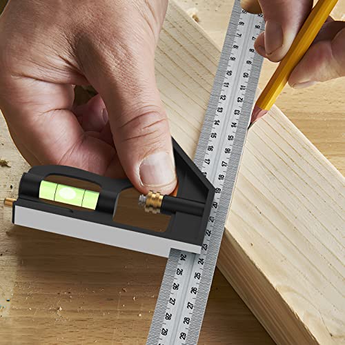 Combination Square, 12'/300mm Stainless Steel Combo Square Carpentry Tools, 45/90 Degree Ruler with Bubble Level for Accurate and Adjustable Woodworking Measurement.