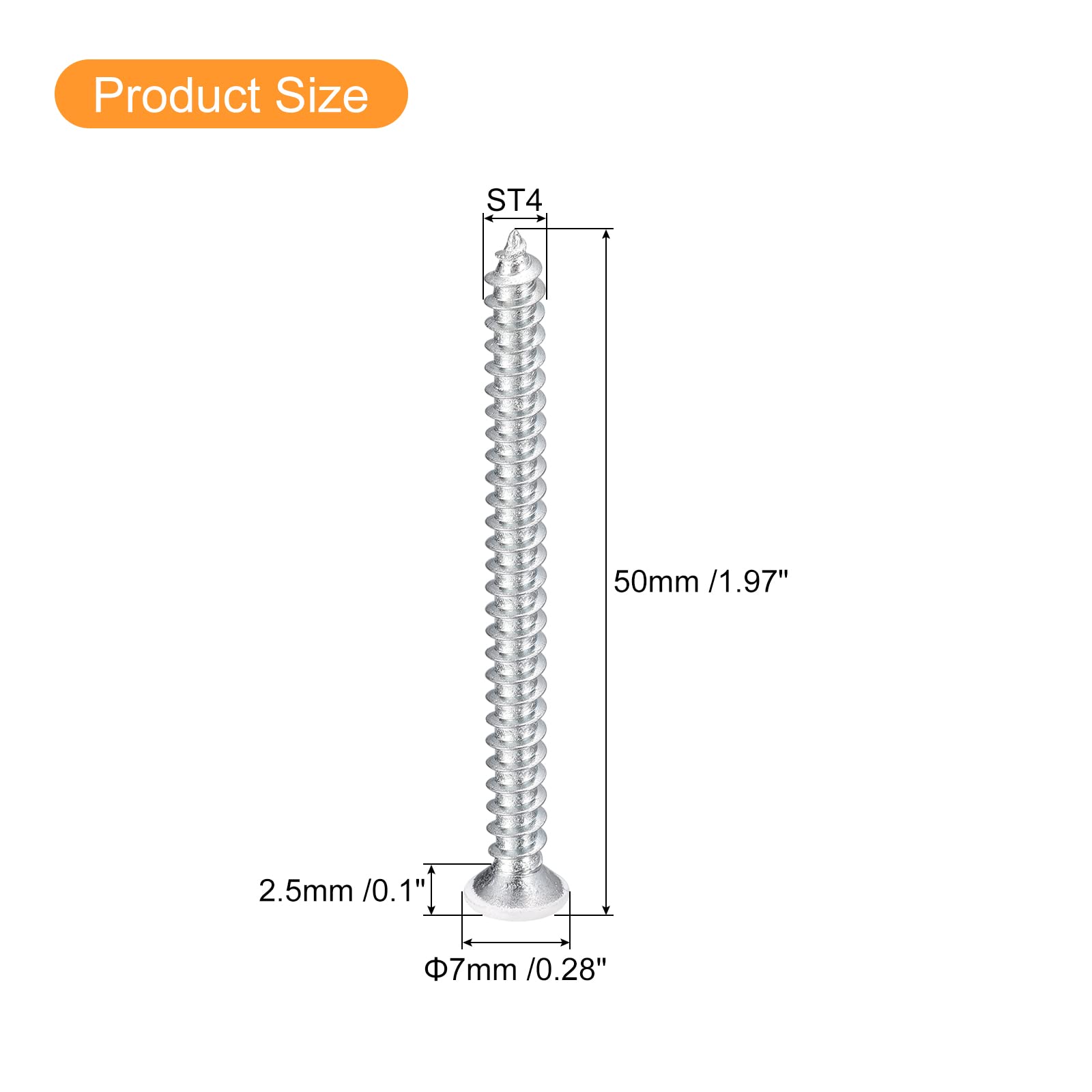 sourcing map ST4x50mm White Screws Self Tapping Screws, 50pcs Flat Head Phillips Wood Screws for Woodworking