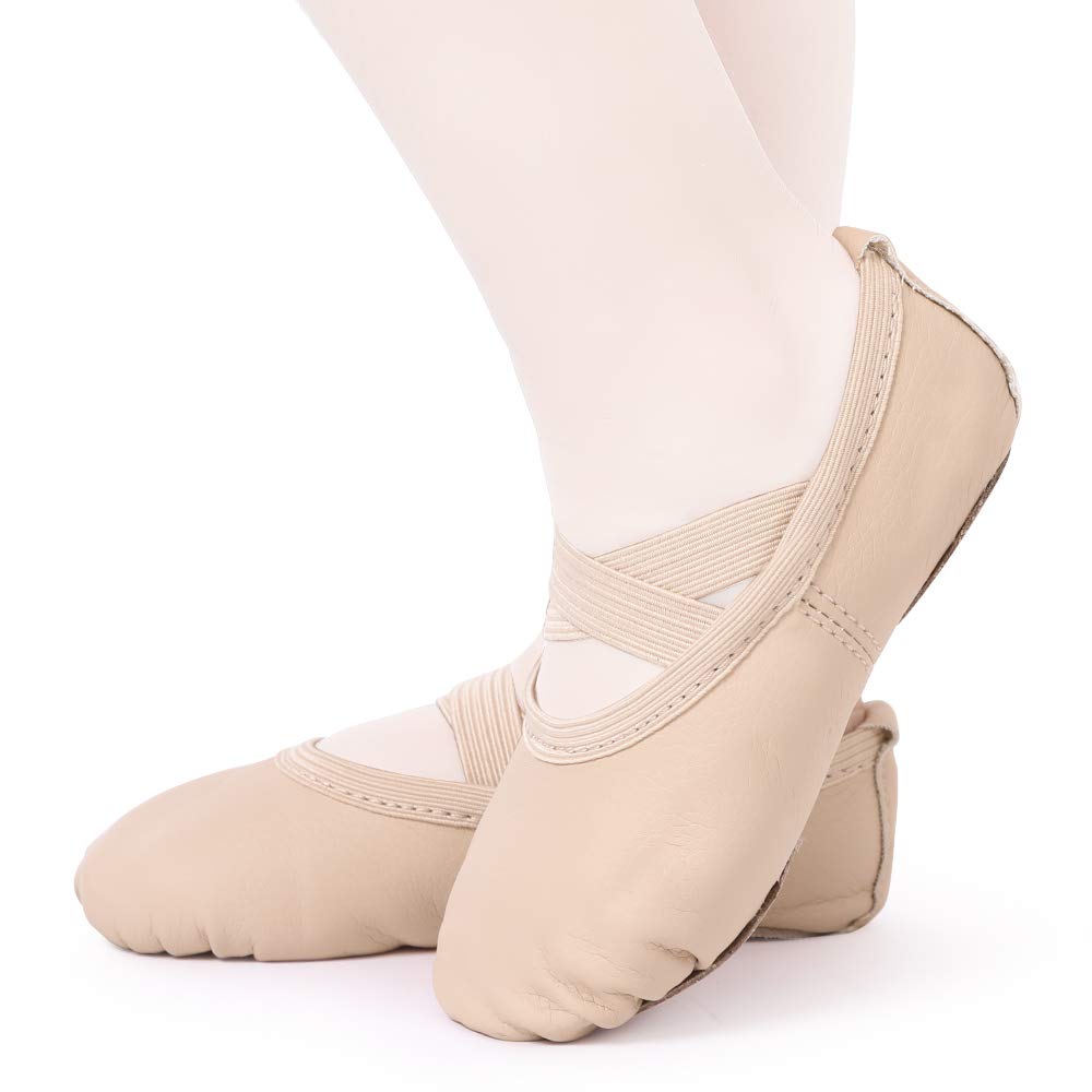 Ballet Shoes Leather Ballet Flats Split Sole Dance Slippers for Girls Toddlers Women Beige 9 UK Child (27 EU)