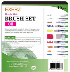 Exerz Artist Paint Brush Set – 10 pcs Professional Bristle Brushes in a Protective Travel Case/Perfect for Oil Colour Acrylic Gouache - Oil