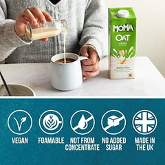 MOMA Oat Drink Semi - 6 x 1L - 1.2% Fat - Our Lightest Option - Fully-Foamable Dairy Free Milk with calcium & vitamins - 100% Plant Based Vegan - Perfect for Tea & Cereal - No Added Sugar - Made in UK