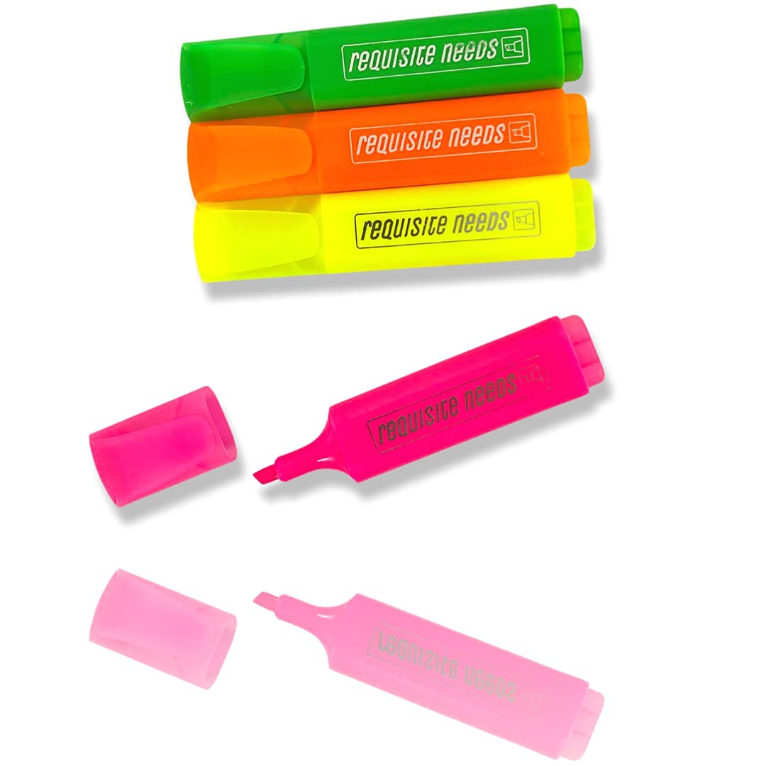 REQUISITE NEEDS 4 PCS Assorted Premium Highlighter Pens Fluorescent Pens Bright Colours Markers