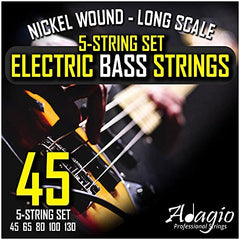 inches5 String inches Electric Bass Strings Light/Medium Gauge   Steel Core Set With Ball Ends   Best For Playing Power/Swing Bass Guitars (Five String Bass Guitar Strings Long Scale) - ADAGIO PRO