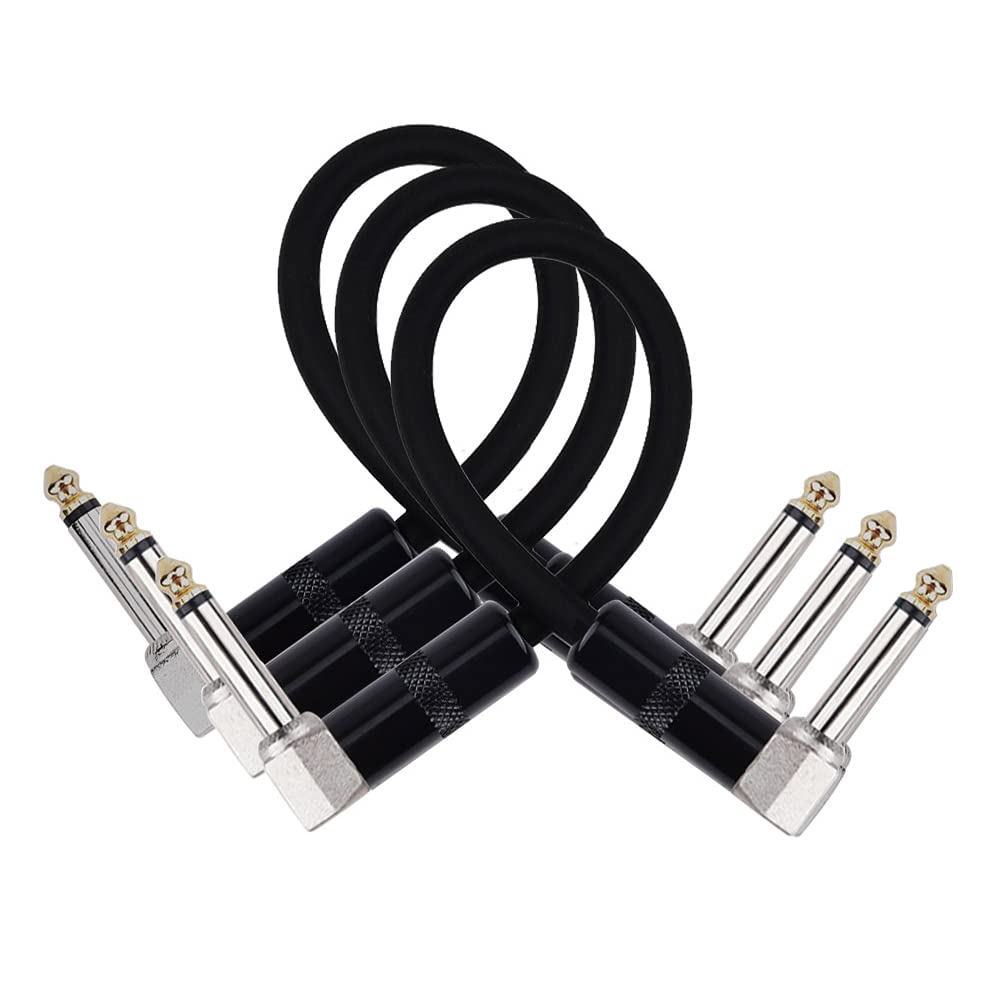 Rayzm Guitar Patch Cable - 6.35mm Noiseless 15cm Guitar/Bass Effects Pedalboard Patch Cable Cord, Right Angle Male TS Mono Instrument Cable for Guitar/Bass Effect Pedals (Pack of 3)