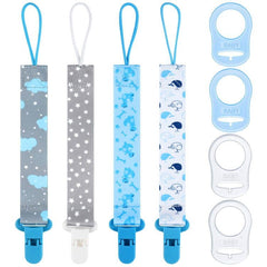 Aolso 4pcs Baby Pacifier Chain with 4pcs Adapters, Silicone Dummy Clips Adapter, Silicone Ring Adapter, Baby Pacifier Holder Soother Clip Chain Straps, Baby Teething Toys