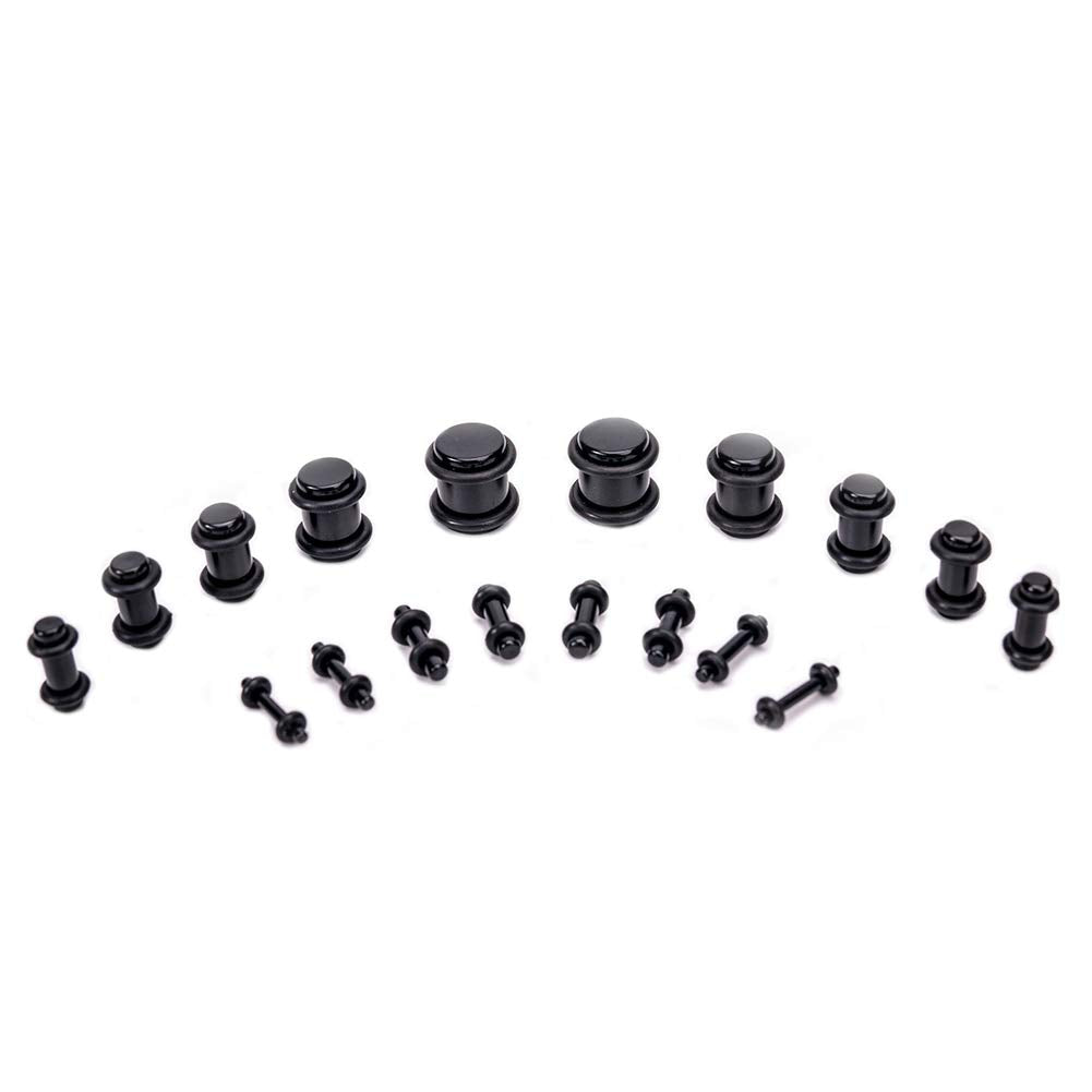 LLGLEU Ear Stretching Kit 50 Pieces 14G-00G Ear Gauges Expander Set Acrylic Tapers and Plugs & Silicone Tunnels Body Piercing Jewelry Set with EVA Box (Black)