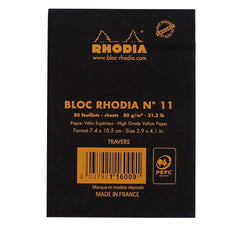 RHODIA 116009C - Stapled Notepad N°11 Black - A7 - Ruled - 80 Detachable Sheets - White Clairefontaine Paper 80 g/m - Soft, Resistant and Waterproof Coated Card Cover - Basics, 74x105mm