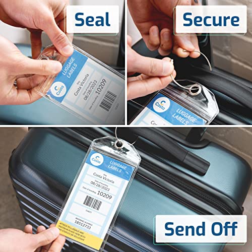 Highwind Cruise Luggage Tag Holder - Essential Travel Accessories for Suitcases, Zip Seal Steel Loops, Perfect Luggage Tag Holders for Cruise Ships - Durable Cruise Luggage Tags Set - Clear, 8 Pack