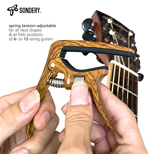 Sondery Professional Capo for Acoustic and Electric Guitars, Trigger Tension Adjustable for Perfect Tone, Extra Strings Pin Puller, Hard Zinc Alloy Material