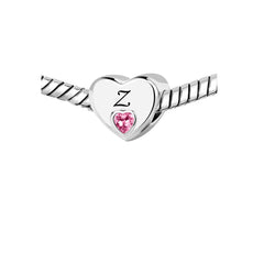 KunBead Jewelry Initial Z Letter Love Pink Heart Alphabet Bead Charms Compatible with Pandora Charm Bracelets