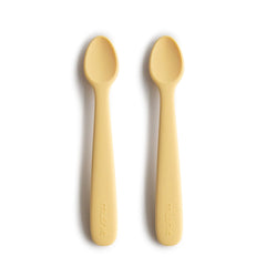 Mushie Silicone Baby Feeding Spoons   1x Set of 2 Silicone Feeding Spoons for Babies & Toddlers   Material: Food Grade Silicone   Dishwasher Safe (Pale Daffodil)