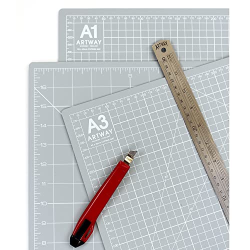 Artway A4 Cutting Mat – Self Healing – Double Sided - Grid Markings in Centimetres/Inches, Grey