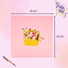 Three Dee Cards - Pink Daisy Flower Basket Mother’s Day Pop Up Card, 3D Mum Mother’s Day card, Pop Up Birthday, Anniversary, Thinking of you card