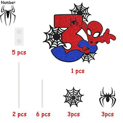 ZHIHUI 7 Pcs Cake Toppers, Personalised 3rd Birthday Cake Topper，Superhero Spiderman Happy Birthday Cake Toppers, Double Sided Glitter Cupcake Topper Birthday Party Decorations for Boys Children Kids