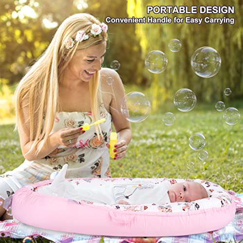 YGJT Baby Nest Pod for Newborn, Baby Lounger for 0-12 Months Boys Girls, 100% Cotton Baby Sleep Nest, Baby Essentials for Newborn, Baby Gifts (Lovely Deer Pink)