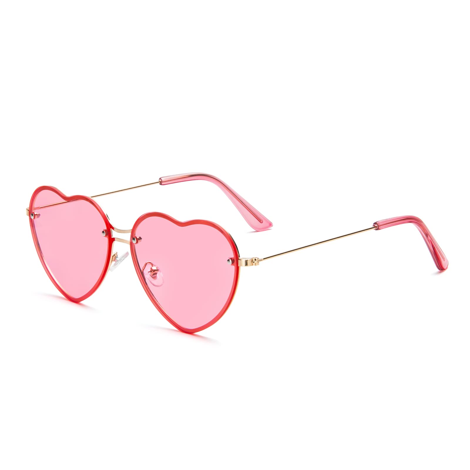 PARTY GO Heart Shape Sunglasses Woman Fashion Rimless Sunglasses UV400 Party Glasses, Pink