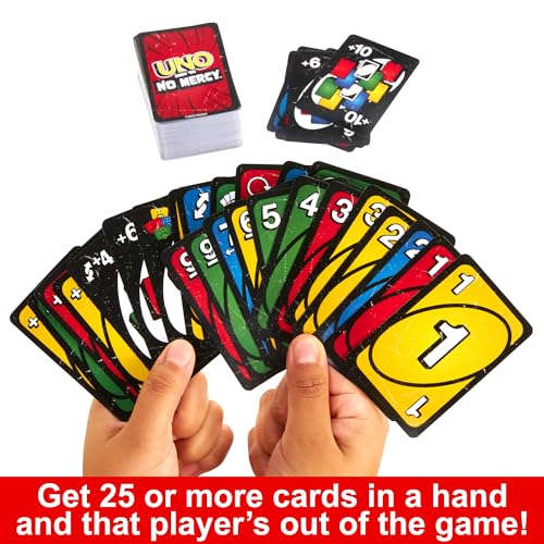 UNO Show ‘em No Mercy Card Game for Kids, Adults & Family Parties and Travel With Extra Cards, Special Rules and Tougher Penalties., HWV18