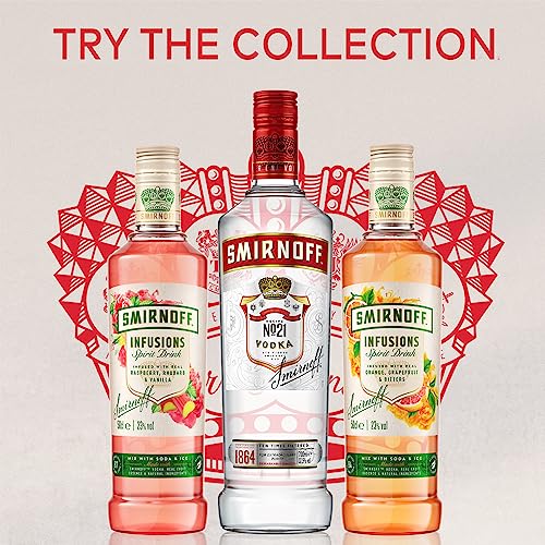 Smirnoff No. 21 Vodka ,37.5% vol , 70cl ,Triple Distilled & 10 x Filtered ,Premium Vodka Made in Great Britain , Smooth with a Hint of Sweetness & Pepper ,Vodka 70cl