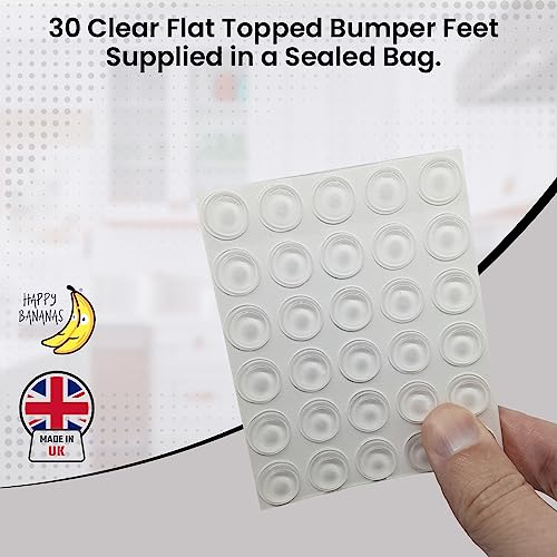 Happy Bananas Clear Self Adhesive Flat Topped Bumper Pads Stops Rubber Feet for Chopping Boards, Electronics, Glass, Crafts - 12.7mm x 3.5mm (30)