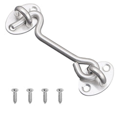 4 Inch Hook Eye Latch Door Lock, VEGCOO Silver Cabin Hooks Stainless Steel Heavy Duty Gate Latch with Screws for Cabinet Closet Door Window Garage Gate