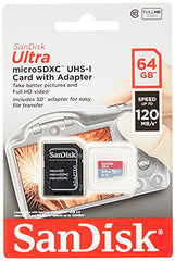 SanDisk Ultra 64GB microSDXC Memory Card and SD Adapter with A1 App Performance Up to 120MB/s, Class 10, UHS-I