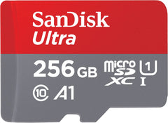 SanDisk Ultra microSDXC UHS-I memory card 256 GBandadapter (for Android smartphones and tablets and MIL cameras, A1, C10, U1, 120 MB/s transfer)