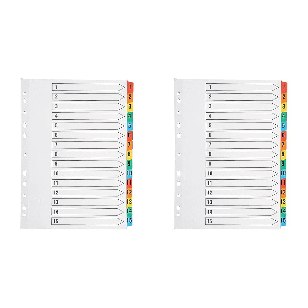 Q-Connect Index A4 Multi-Punched 1-15 Reinforced Multi-Colour Numbered Tabs KF01520 (Pack of 2)