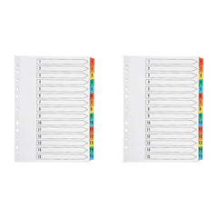 Q-Connect Index A4 Multi-Punched 1-15 Reinforced Multi-Colour Numbered Tabs KF01520 (Pack of 2)