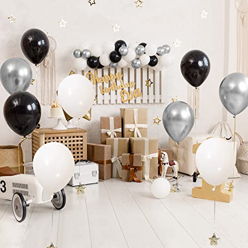 Silver White Black Balloons 30Pack, Latex Helium Balloons for Happy Birthday Party Baby Shower Wedding Graduation Carnival Father's Day National Celebration Anniversary Bridal Cocktail Party Supplies