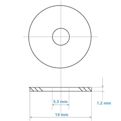 M5 x 14mm Flat Washer (Pack of 25) A2 Stainless Steel - Large Penny Washers for Screws Bolts