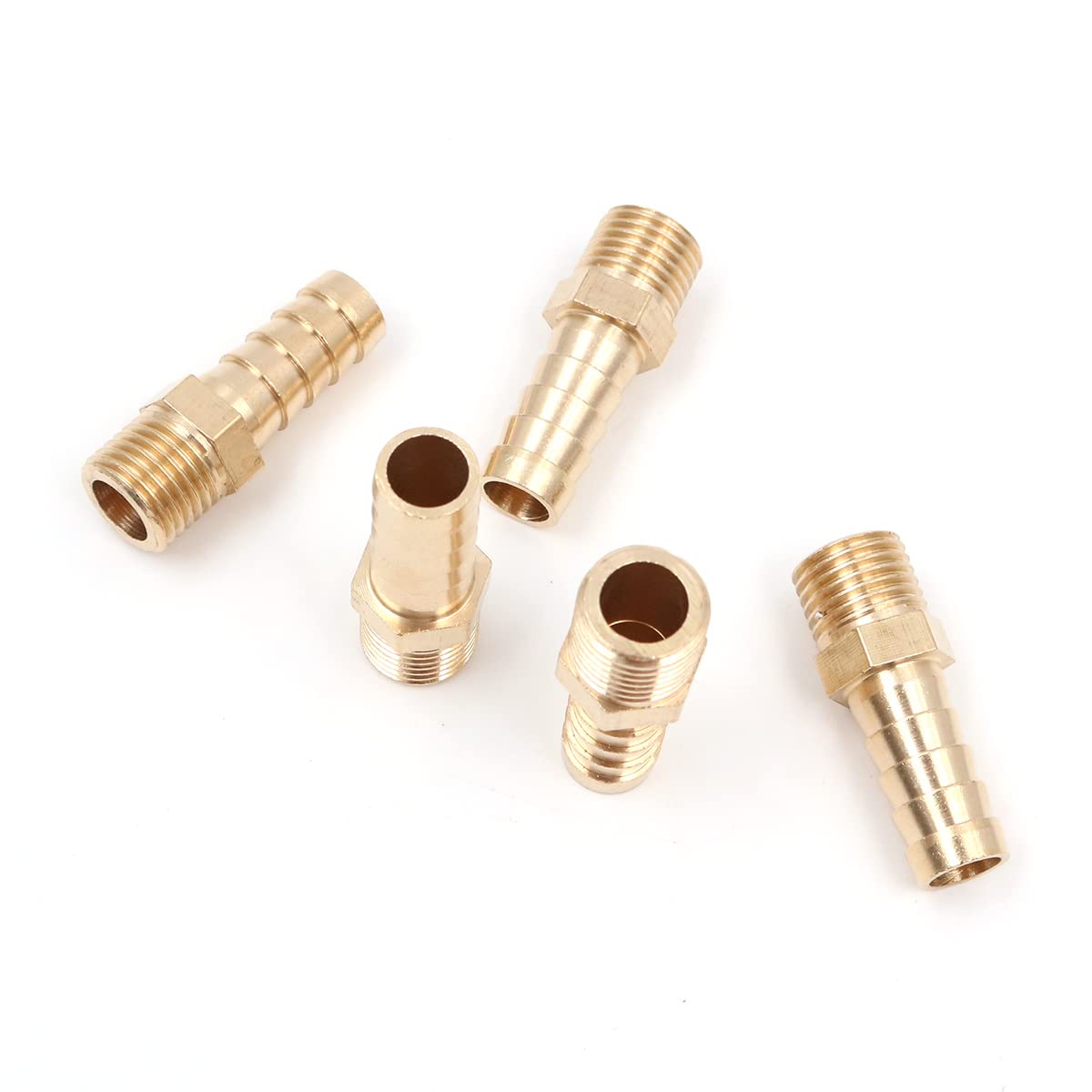 Hsthe Sea 5 Pcs 10 mm to 1/4” BSP Solid Brass Hose Tail Connector Barbed to BSP Male Thread,Pond/Pool/Hose Pipe Adapter