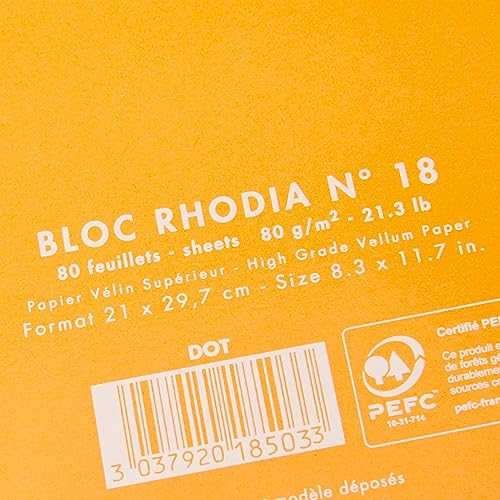 RHODIA 18503C - Spiral Notebook (Full Bound) Orange - A4 - Dotted Dot - 80 Detachable Sheets - 80G Clairefontaine Paper - Soft and Resistant Coated Card Cover - Classic